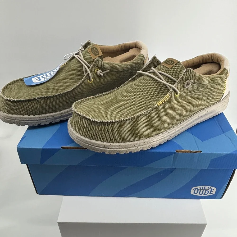 Hey Dude Wally Coastline Jute Olive Green Mens Slip On Loafers 40952-337 Size 13